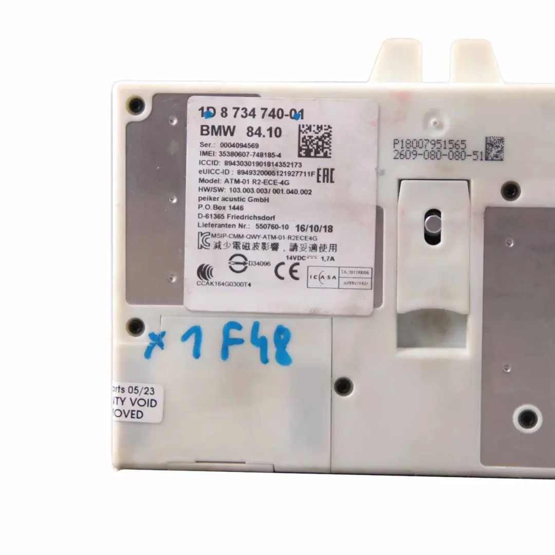 Telematics Module Bluetooth Telephone Control Unit to BMW X1 F48 F45 G30 with Part number 8734740 BMW X1 F48 F45 G30 Telematics Module Bluetooth Telephone Control Unit - SKU 8734740 - Part number 8734740
