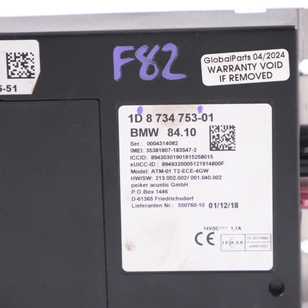  Módulo de Comunicación BMW M4 F82 Telematic Bluetooth Unidad de Control - SKU 8734753 - Número de pieza 8734753