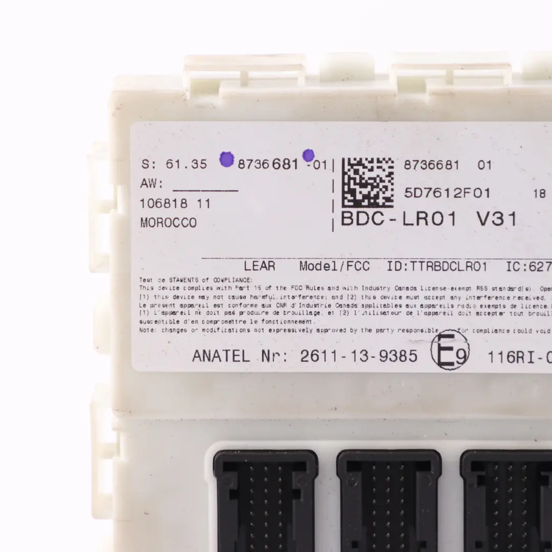 ECU Body Domain Controller BDC Module to Mini Cooper One F54 F55 F56 F60 with Part number 8736681 Mini Cooper One F54 F55 F56 F60 ECU Body Domain Controller BDC Module - SKU 8736681 - Part number 8736681