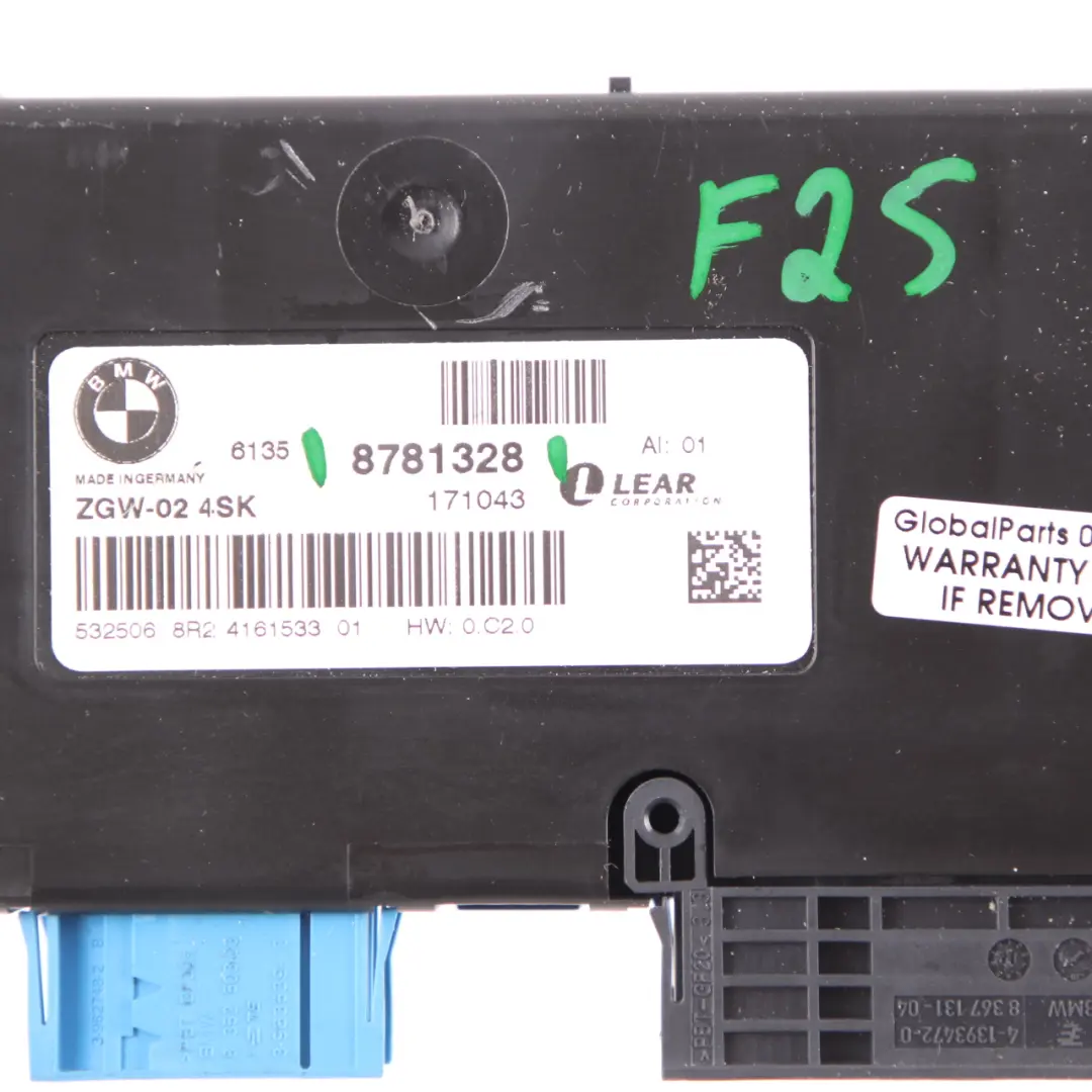 Central Gateway Módulo Unidad de Control Lear ZGW-02 4SK para BMW X3 F25 con número de pieza 8781328 BMW X3 F25 Central Gateway Módulo Unidad de Control Lear ZGW-02 4SK - SKU 8781328 - Número de pieza 8781328
