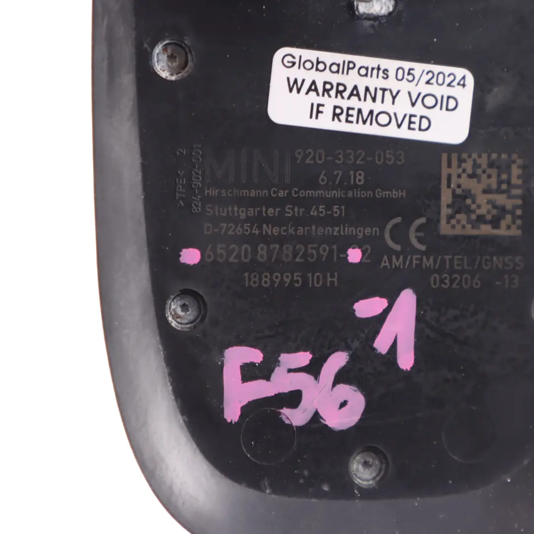 Antenna da tetto AM/FM/GPS/TEL 6520 per Mini Cooper F55 F56 con numero di parte 8782591 Mini Cooper F55 F56 Antenna da tetto AM/FM/GPS/TEL 6520 - SKU 8782591-1 - Numero di parte 8782591