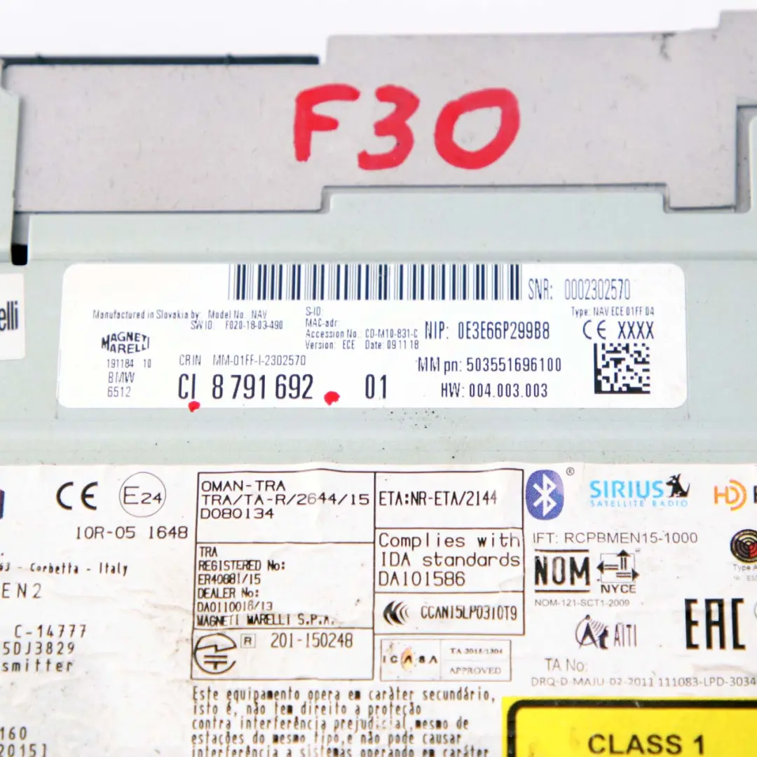 BMW F10 F20 F30 Unità principale di navigazione Basis Media - SKU 8791692 - Numero di parte 8791692