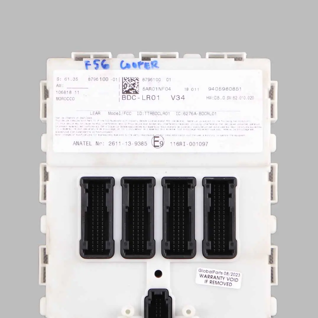 ECU Body Domain Controller BDC Module to Mini Cooper One F54 F55 F56 F60 with Part number 8796100 Mini Cooper One F54 F55 F56 F60 ECU Body Domain Controller BDC Module - SKU 8796100 - Part number 8796100