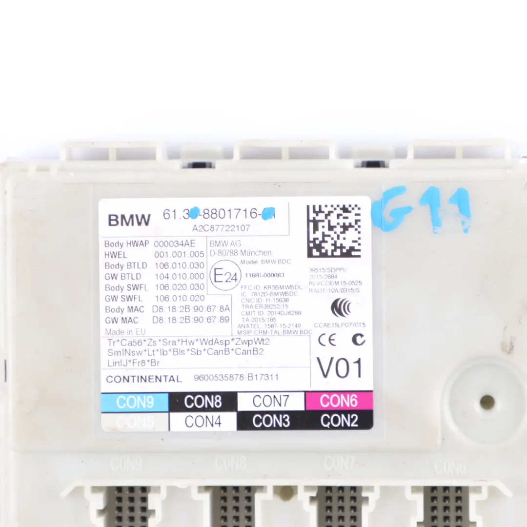 ECU Body Domain Controller BDC Comfort/Convenience Module to BMW G11 with Part number 8801716 BMW G11 ECU Body Domain Controller BDC Comfort/Convenience Module - SKU 8801716 - Part number 8801716