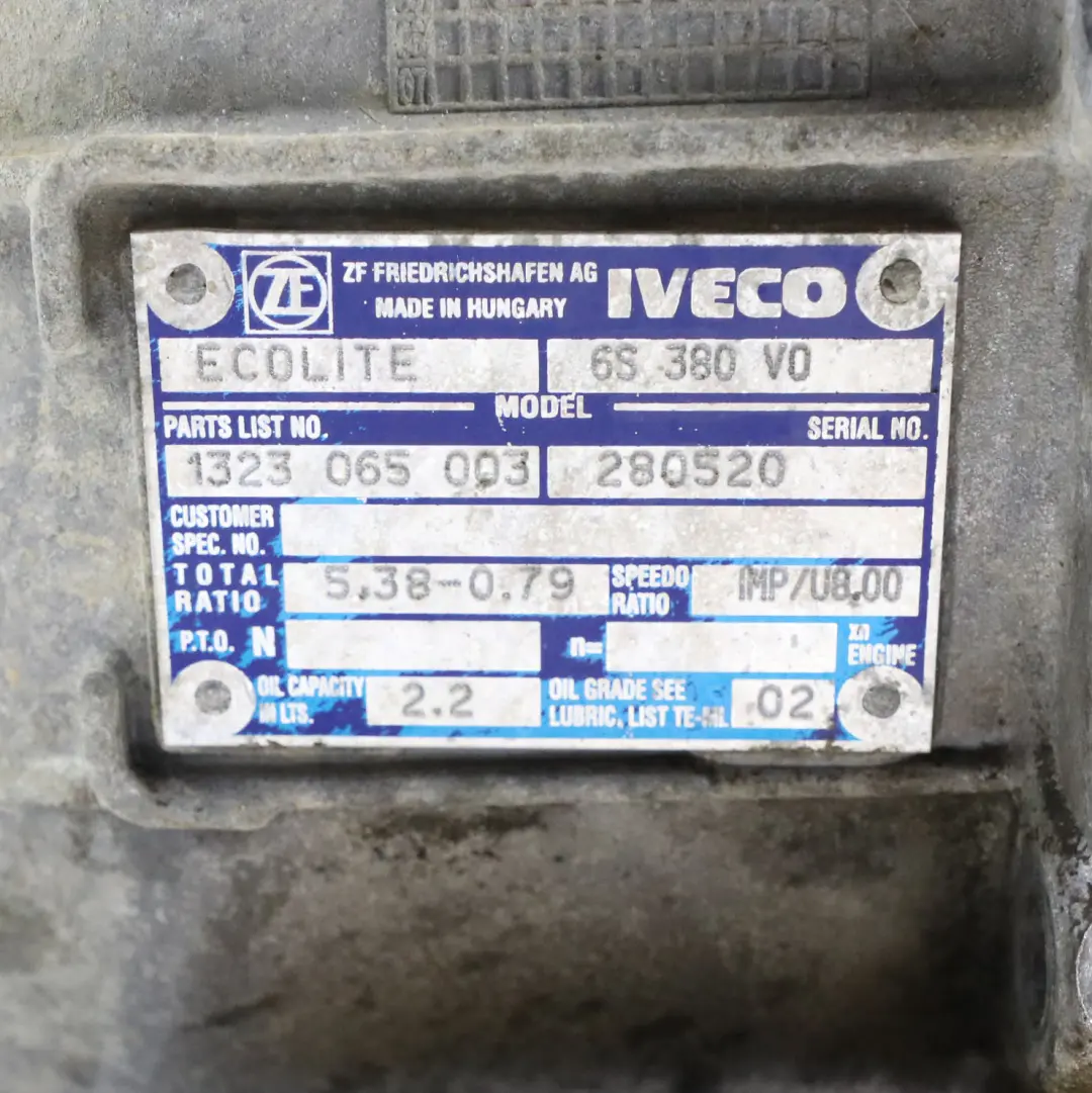 Cambio manuale Iveco Daily 3 3.0 Diesel Trasmissione 6S-380 OD GARANZIA per con numero di parte 8871879 Cambio manuale Iveco Daily 3 3.0 Diesel Trasmissione 6S-380 OD GARANZIA - SKU 8871879 - Numero di parte 8871879