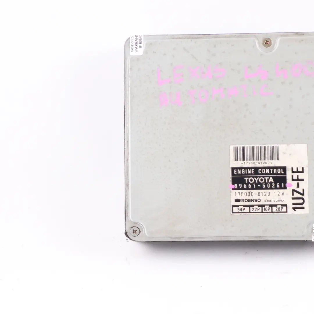 LS400 1UZ-FE 4.0 Petrol Engine Control Module ECU Automatic to Lexus with Part number 89661-50251 Lexus LS400 1UZ-FE 4.0 Petrol Engine Control Module ECU Automatic - SKU 89661-50251 - Part number 89661-50251