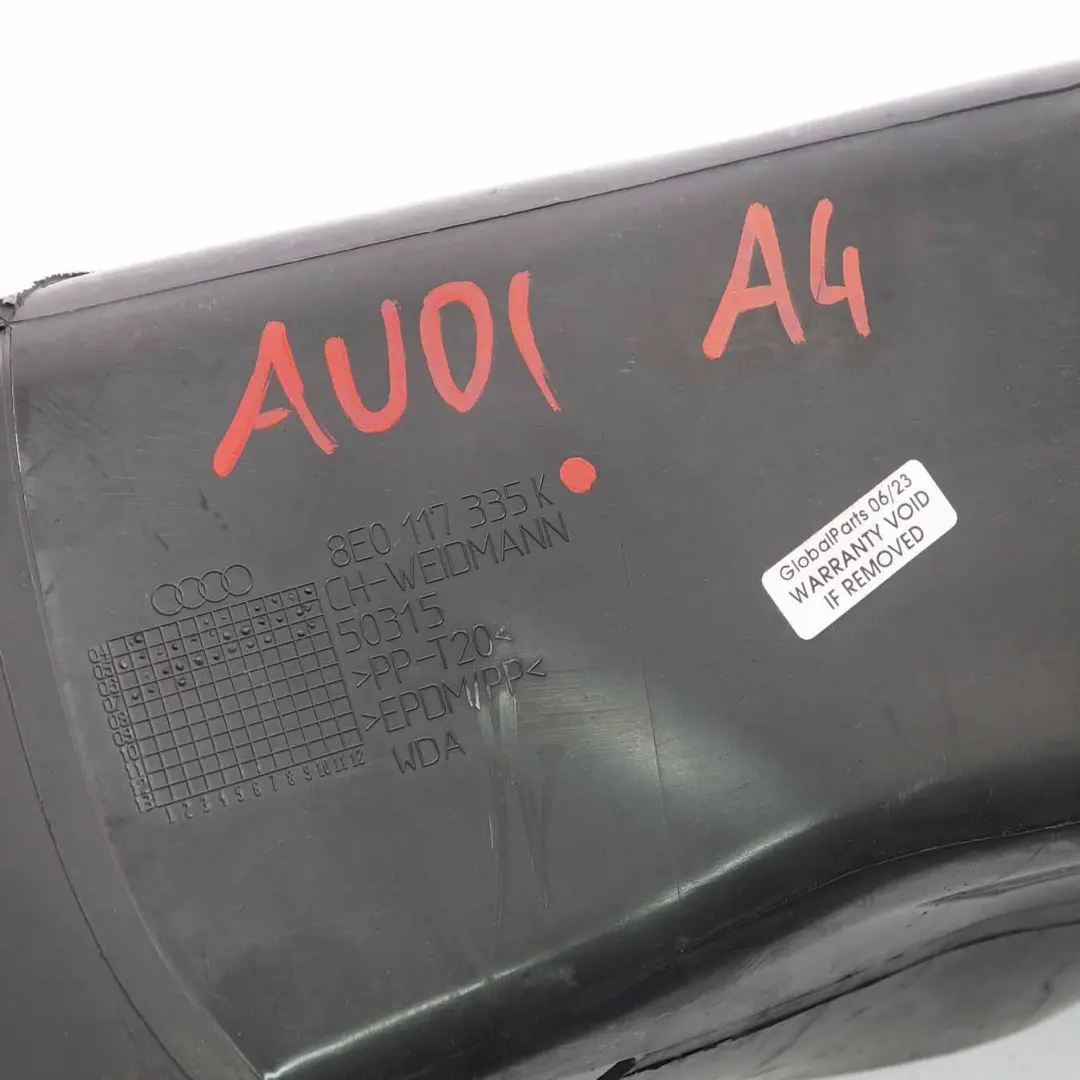 Luft einlass kanal Führung Ladeluftkühler Schlauch Rohr für Audi A4 B7 mit Teilenummer 8E0117335K Audi A4 B7 Luft einlass kanal Führung Ladeluftkühler Schlauch Rohr - SKU 8E0117335K - Teilenummer 8E0117335K