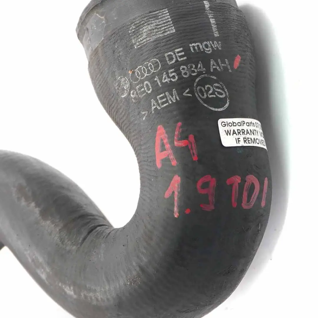 Tubo de admisión de aire para Audi A4 B7 1.9 TDI Diesel Turbo Intercooler con número de pieza 8E0145834AH Audi A4 B7 1.9 TDI Diesel Turbo Intercooler Tubo de admisión de aire - SKU 8E0145834AH - Número de pieza 8E0145834AH