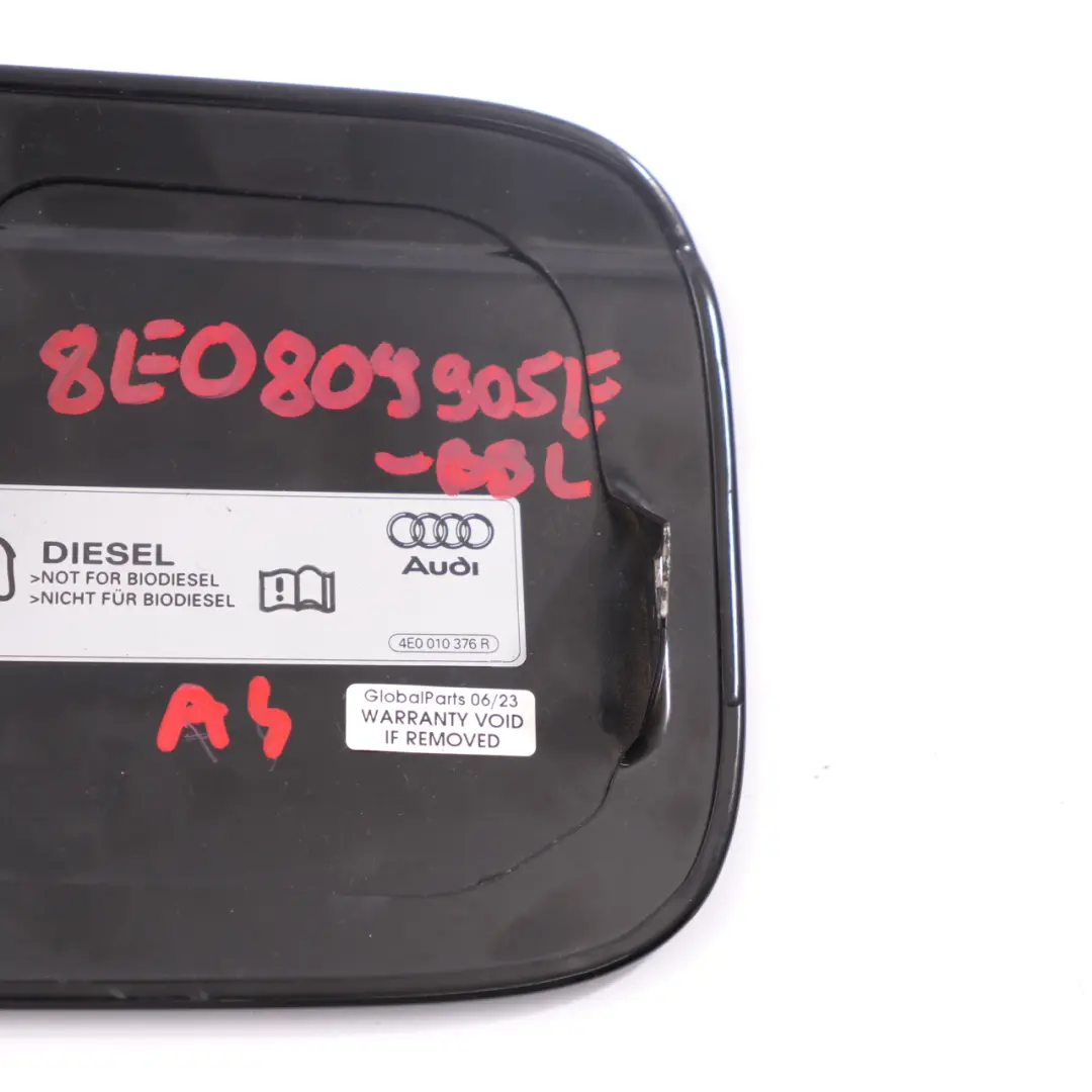 Audi A4 B7 Fuel Filler Flap Tank Cap Cover Brilliant Black - LY9B - SKU 8E0809905E-BBL - Part number 8E0809905E