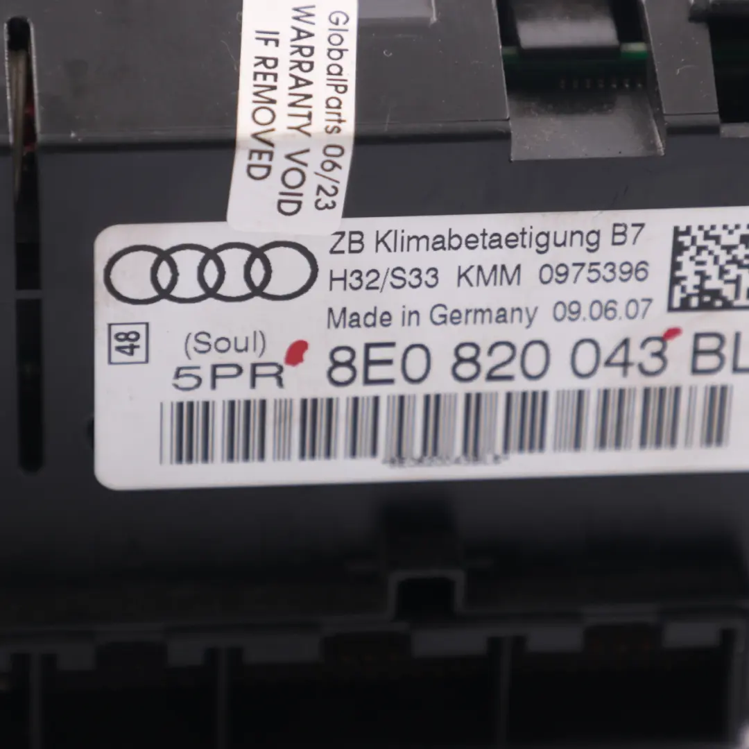 Audi A4 B7 Heater Climate Control A/C Air Conditioning Unit Panel - SKU 8E0820043 - Part number 8E0820043