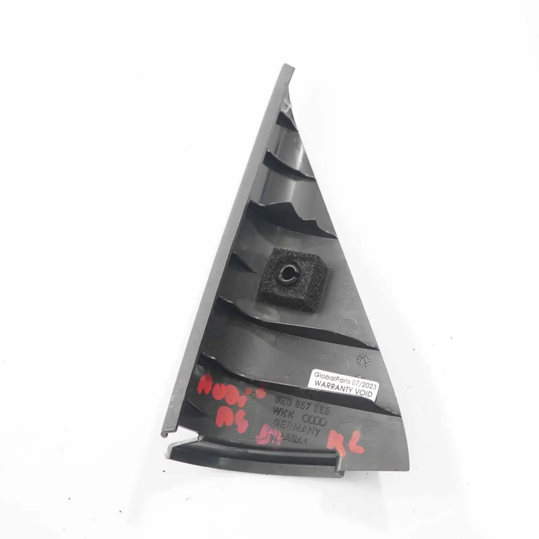 Triangle Cover Trim Rear Door Left N/S Interior Black to Audi A4 B7 with Part number 8E0857569 Audi A4 B7 Triangle Cover Trim Rear Door Left N/S Interior Black - SKU 8E0857569 - Part number 8E0857569