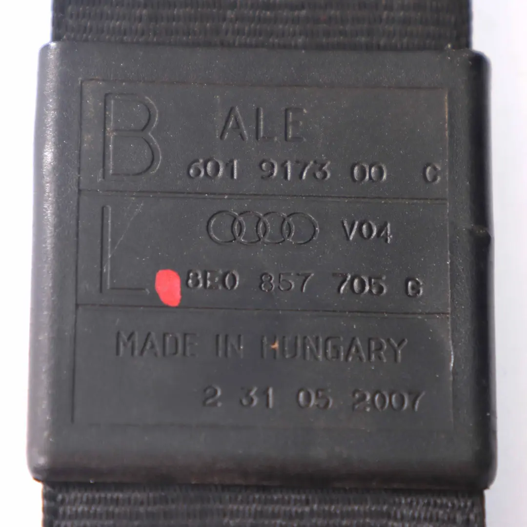 Belt Front Upper Seatbelt Black Left N/S to Audi A4 B7 Seat with Part number 8E0857705G Audi A4 B7 Seat Belt Front Upper Seatbelt Black Left N/S - SKU RHD-8E0857705G - Part number 8E0857705G