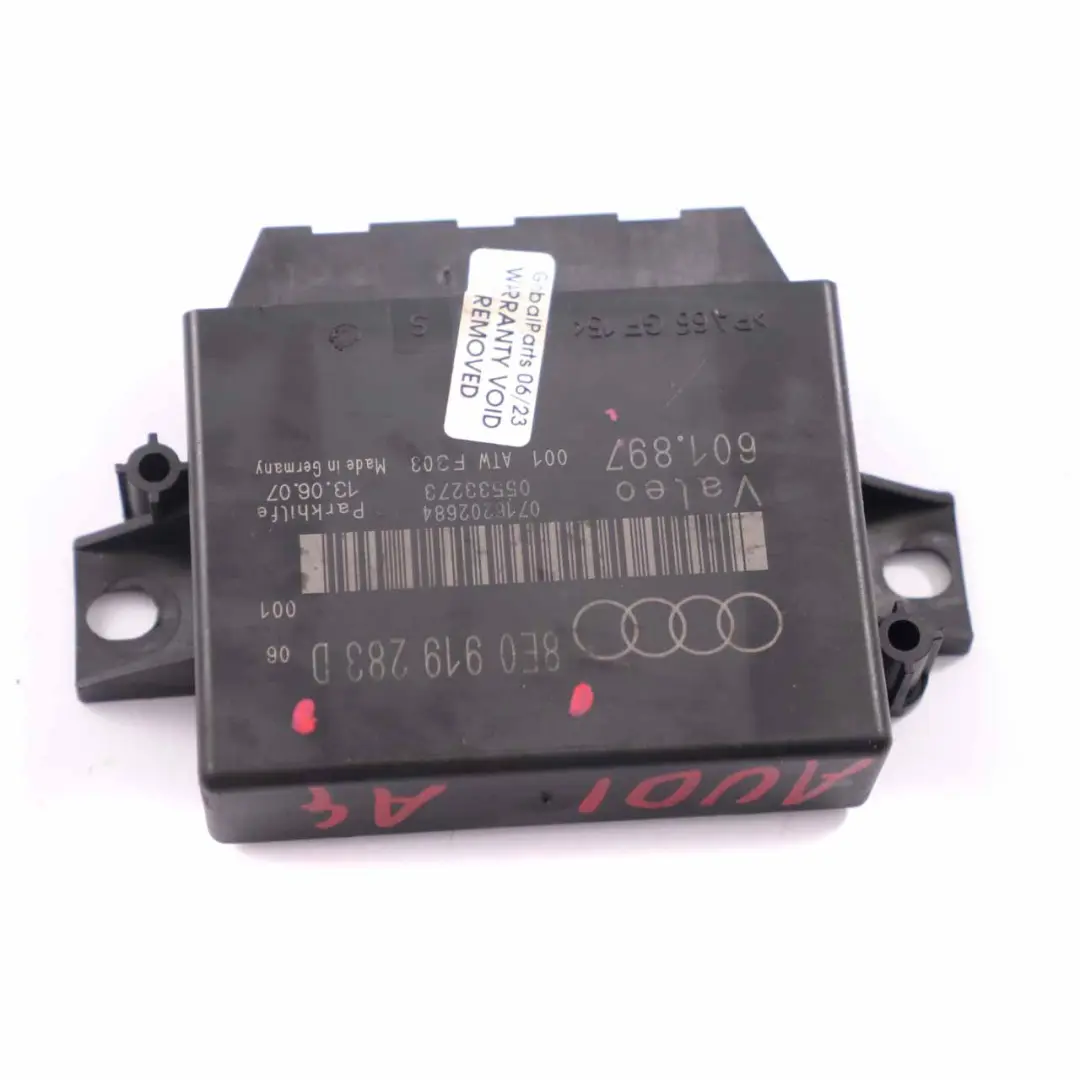PDC Sensor Distancia Aparcamiento Módulo Control Trasero para Audi A4 B7 con número de pieza 8E0919283D Audi A4 B7 PDC Sensor Distancia Aparcamiento Módulo Control Trasero - SKU 8E0919283D - Número de pieza 8E0919283D