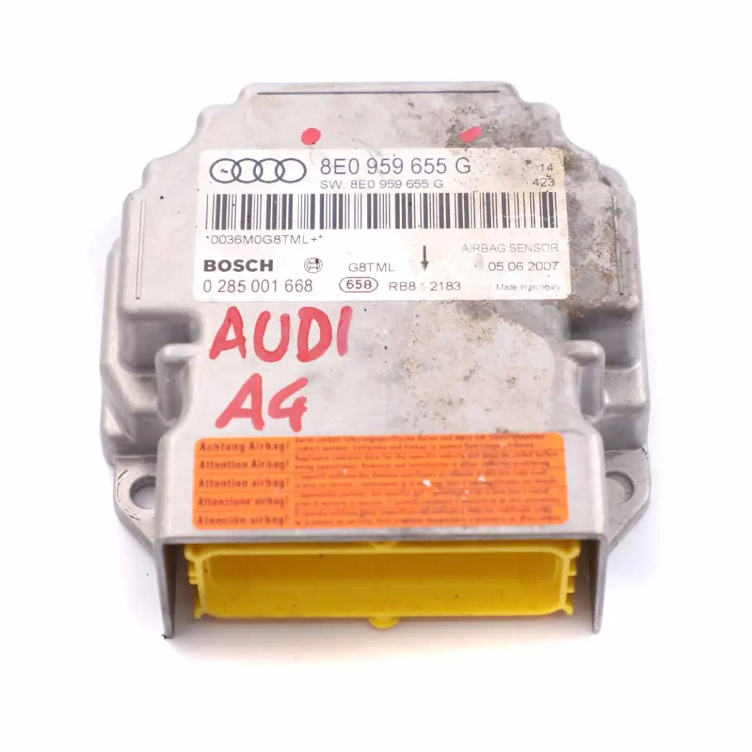 Module Airbag Audi A4 B6 B7 Unité contrôle Capteur collision Airbag pour à propos du numéro de pièce 8E0959655G Module Airbag Audi A4 B6 B7 Unité contrôle Capteur collision Airbag - SKU 8E0959655G - Numéro de pièce 8E0959655G