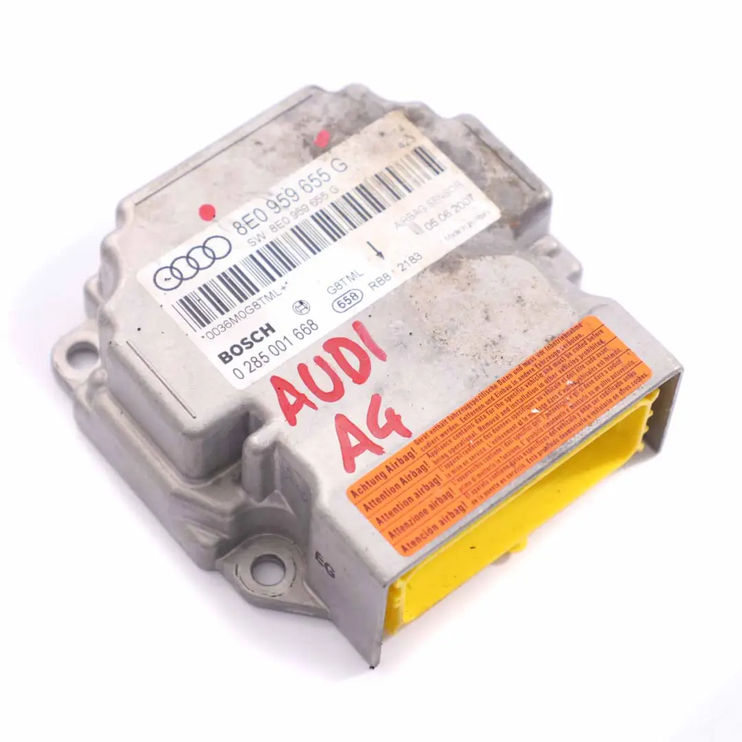 Módulo Airbag Audi A4 B6 B7 ECU Unidad Control Crash Sensor Air Bag para con número de pieza 8E0959655G Módulo Airbag Audi A4 B6 B7 ECU Unidad Control Crash Sensor Air Bag - SKU 8E0959655G - Número de pieza 8E0959655G