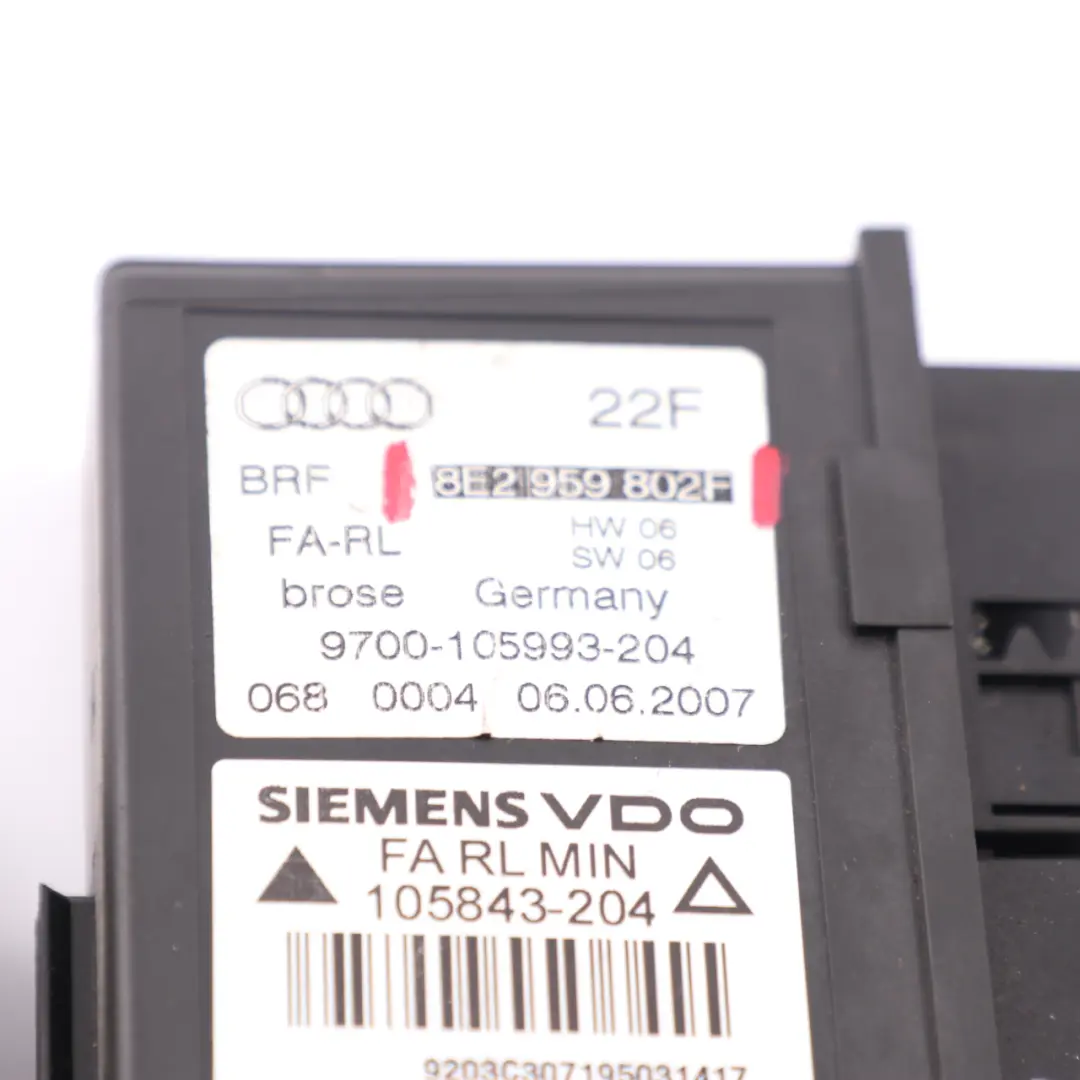 Elevador Audi A4 B7 Delantero Derecho Puerta Accionamiento para Motor con número de pieza 8E2959802F Motor Elevador Audi A4 B7 Delantero Derecho Puerta Accionamiento - SKU 8E2959802F - Número de pieza 8E2959802F