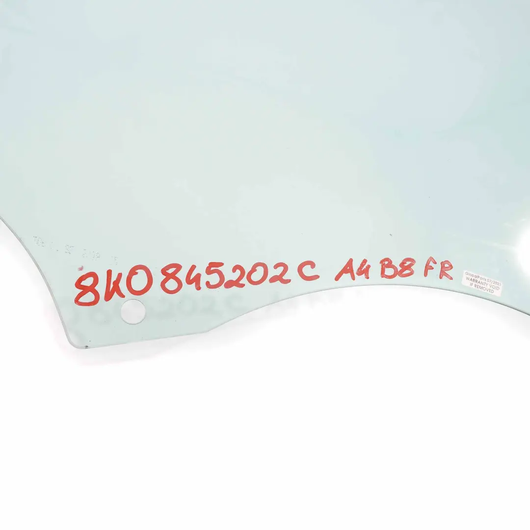 Audi A4 B8 Window Glass Door Side Front Right O/S Green AS2 - SKU 8K0845202C - Part number 8K0845202C