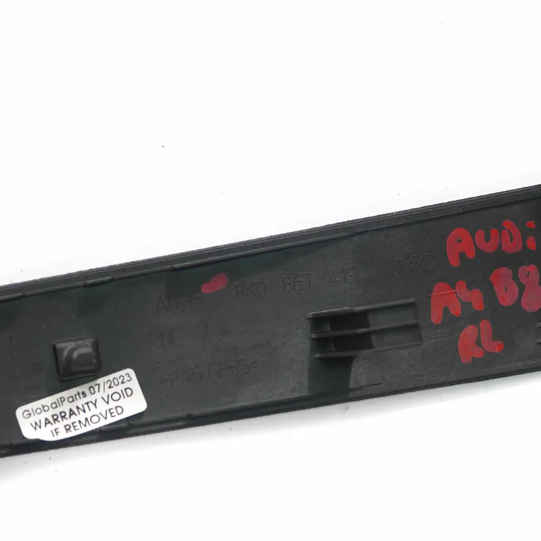 Door Card Trim Cover Strip Rear Left N/S Brushed Aluminium to Audi A4 B8 with Part number 8K0867419 Audi A4 B8 Door Card Trim Cover Strip Rear Left N/S Brushed Aluminium - SKU 8K0867419 - Part number 8K0867419