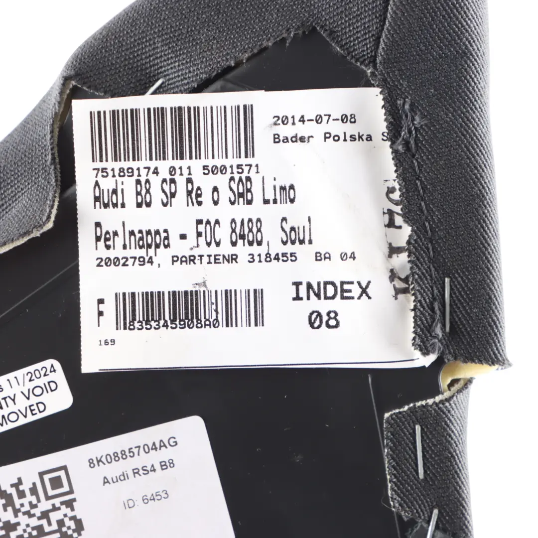 Audi A4 B8 Avant Seitliche Sitzverkleidung Hinten Rechts Schwarz Kunstleder - SKU 8K0885704AG - Teilenummer 8K0885704AG
