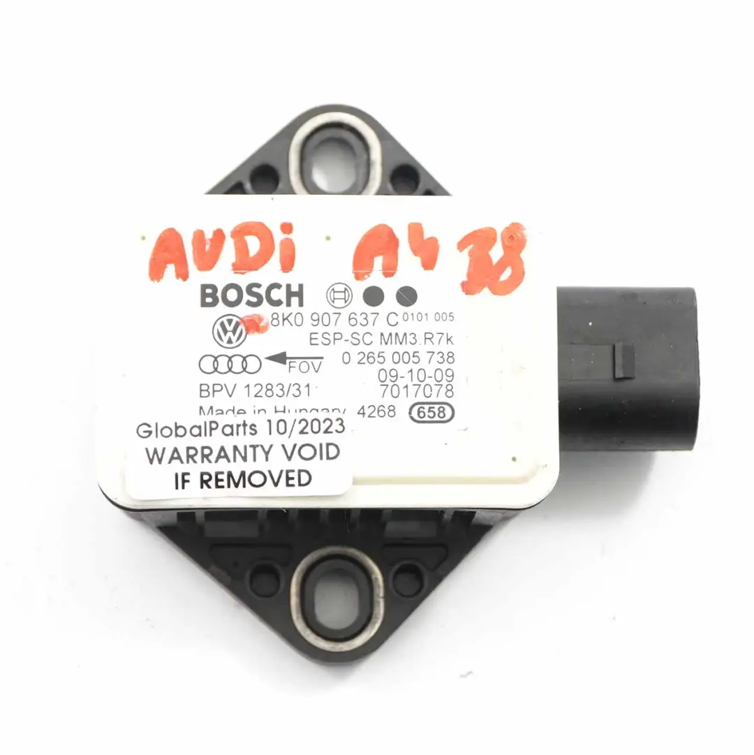 Yaw Sensor Audi A4 B8 A5 8T ESP Rotation Rate Unit Module to with Part number 8K0907637C Yaw Sensor Audi A4 B8 A5 8T ESP Rotation Rate Unit Module - SKU 8K0907637C - Part number 8K0907637C