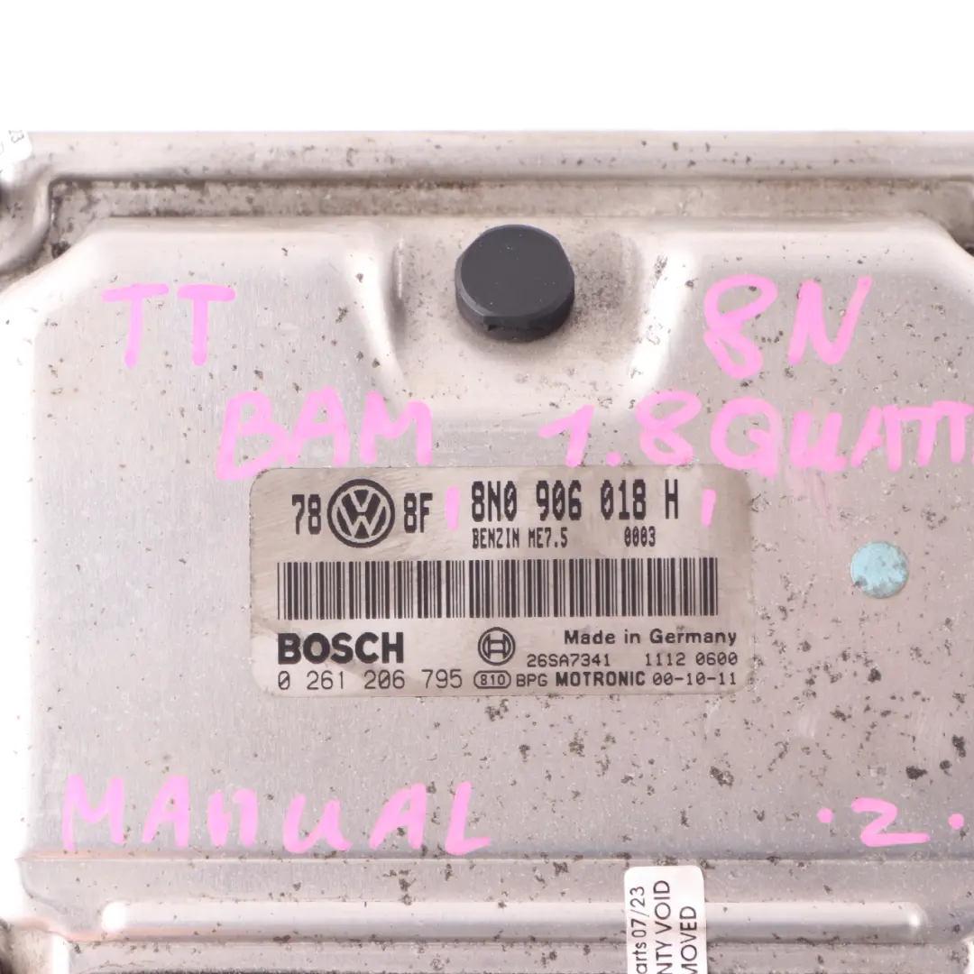 8N BAM 1.8 T Quattro 225HP Petrol Engine Unit ECU Manual to Audi TT with Part number 8N0906018H Audi TT 8N BAM 1.8 T Quattro 225HP Petrol Engine Unit ECU Manual - SKU 8N0906018H - Part number 8N0906018H