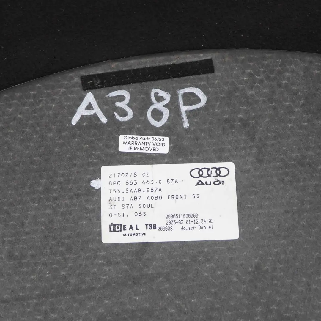 Audi A3 8P Baule pavimento Panel Moquette Nero Coperchio ruota scorta - SKU 8P0863463 - Numero di parte 8P0863463