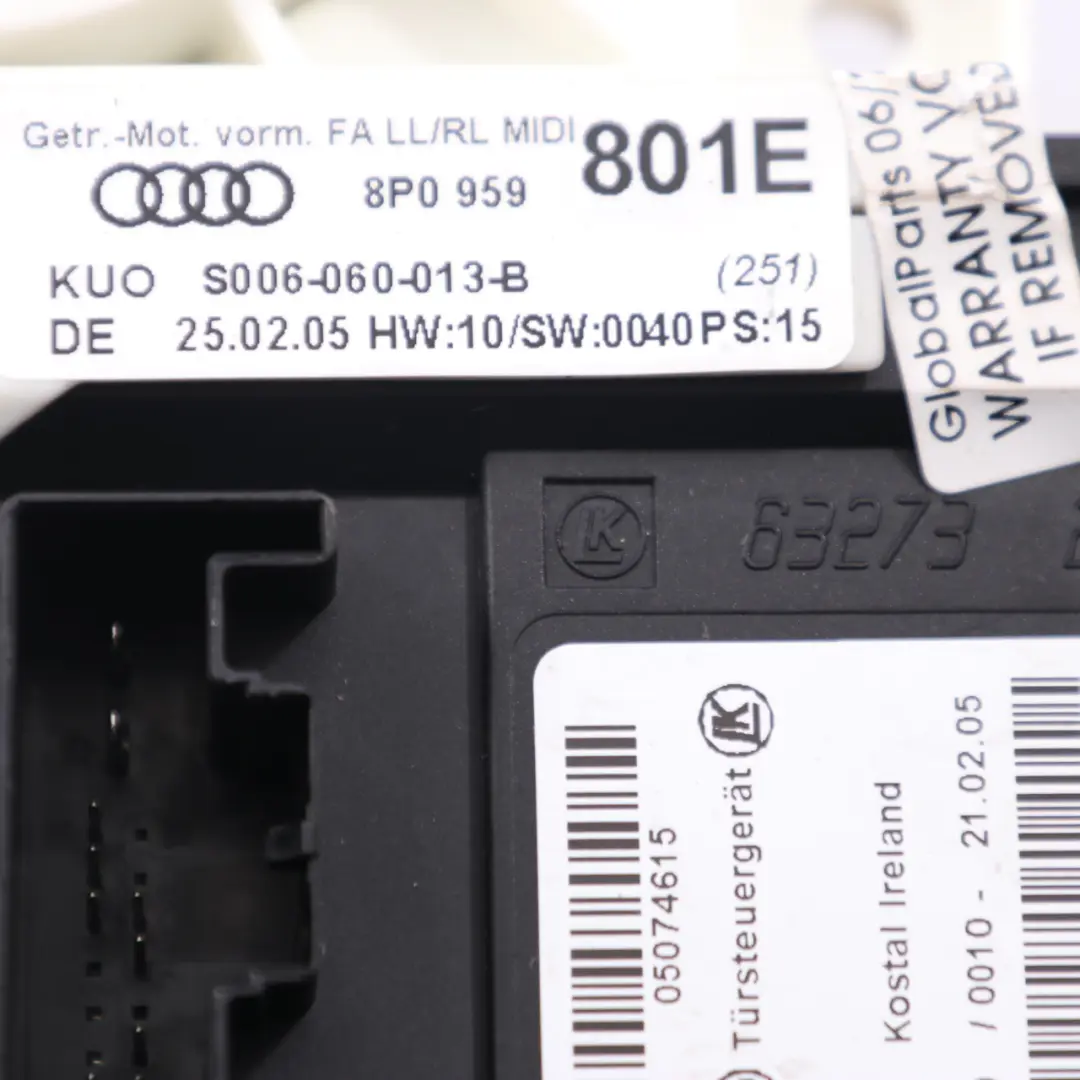 Audi A3 Window Lifter Motor Door Front Driver O/S Drive Unit - SKU 8P0959801E - Part number 8P0959801E