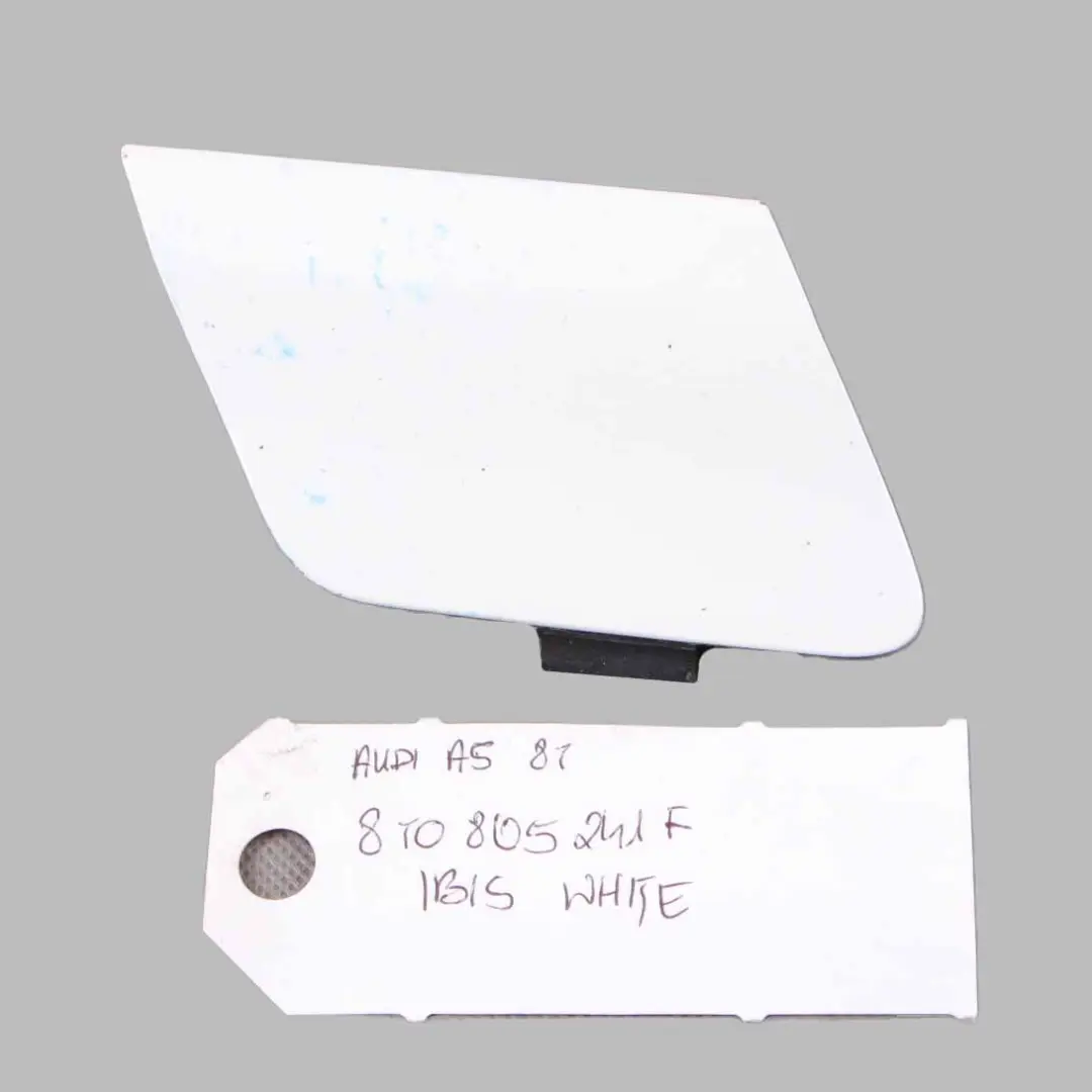 Front Bumper Flap Towing Eye Hook Cover Ibis White to Audi A5 8T S-Line with Part number 8T0807241F Audi A5 8T S-Line Front Bumper Flap Towing Eye Hook Cover Ibis White - SKU 8T0807241F - Part number 8T0807241F