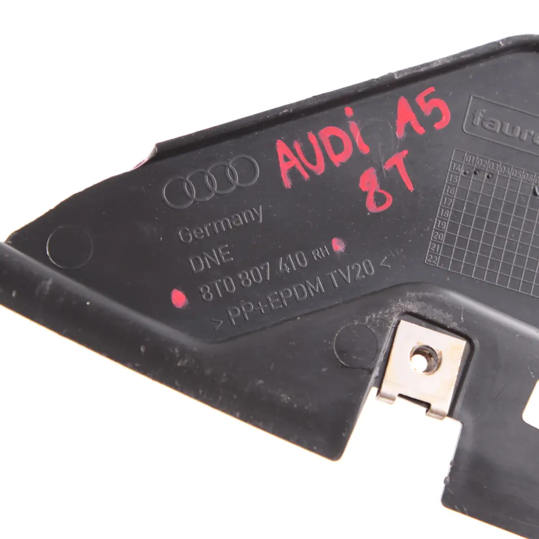 Front Bumper Bracket Right O/S Lower Trim Cover Adapter to Audi A5 8T with Part number 8T0807410 Audi A5 8T Front Bumper Bracket Right O/S Lower Trim Cover Adapter - SKU 8T0807410 - Part number 8T0807410