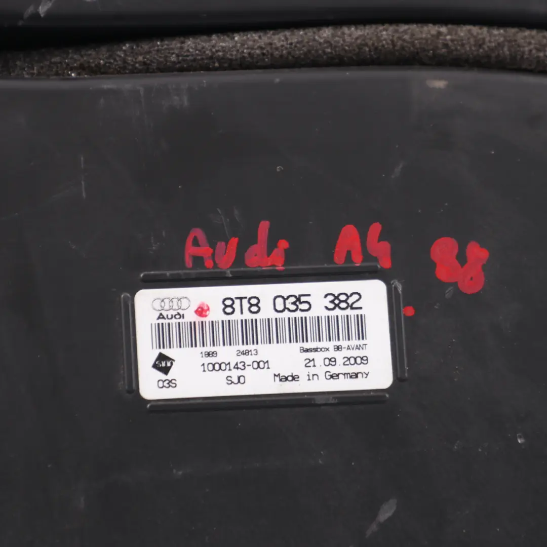 altoparlante posteriore suono subwoofer per Audi A4 B8 A5 8T con numero di parte 8T8035382 Audi A4 B8 A5 8T altoparlante posteriore suono subwoofer - SKU 8T8035382 - Numero di parte 8T8035382