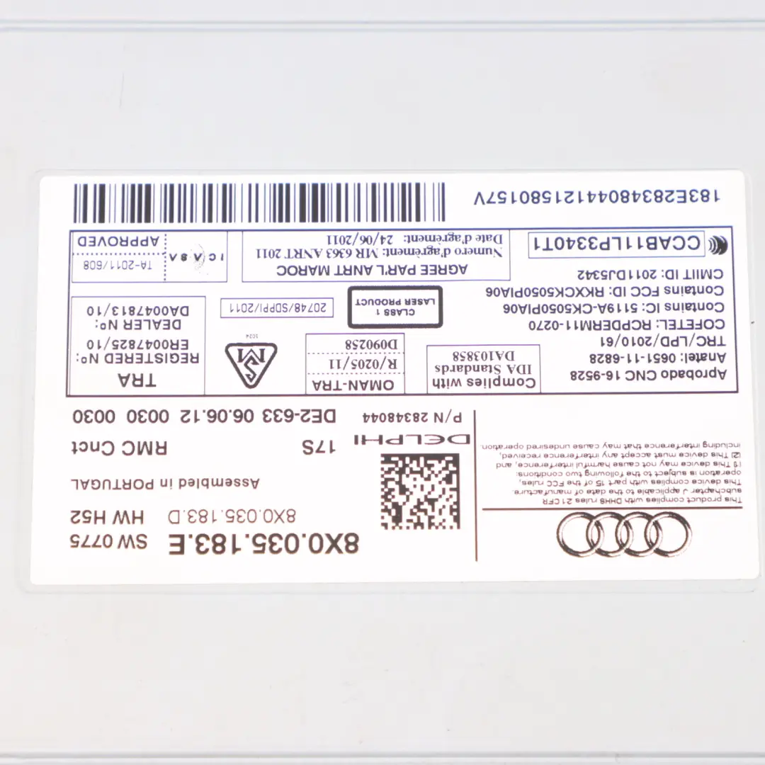 Audi A1 8X Multimedia Radio CD Player Navigation Head Unit - SKU 8X0035183 - Part number 8X0035183