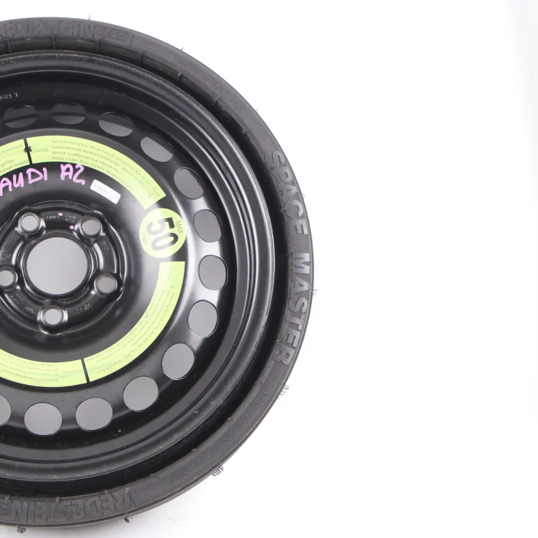 Spare Wheel Audi A2 Compact Wheel Steel R15 Tyre 155/70 5Jx15 ET:28 to with Part number 8Z0601027A Spare Wheel Audi A2 Compact Wheel Steel R15 Tyre 155/70 5Jx15 ET:28 - SKU 8Z0601027A - Part number 8Z0601027A
