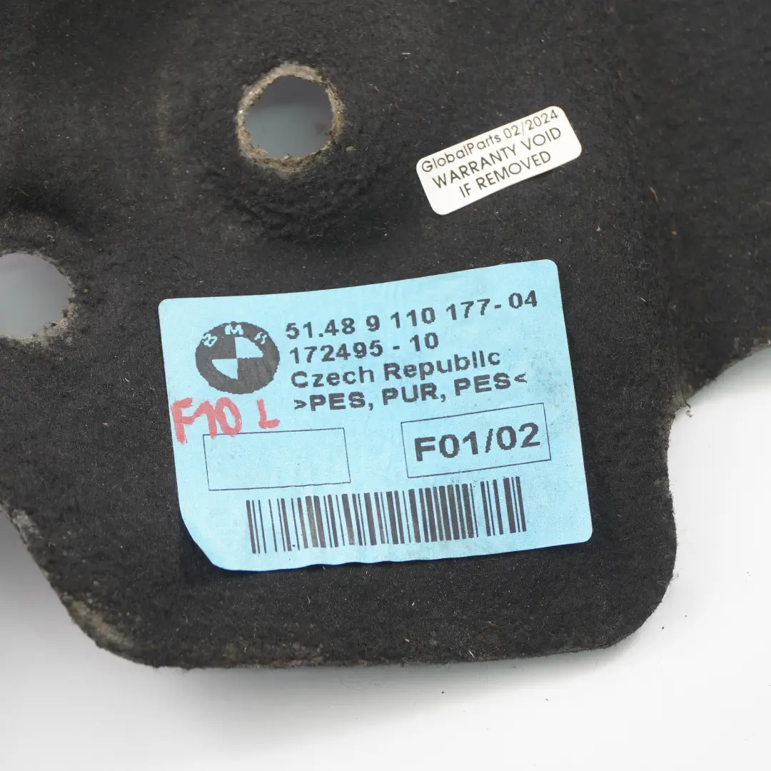 Isolamento parete motore Coperchio dacustico sinistro per BMW F01 F10 F11 con numero di parte 9110177 BMW F01 F10 F11 Isolamento parete motore Coperchio dacustico sinistro - SKU 9110177 - Numero di parte 9110177