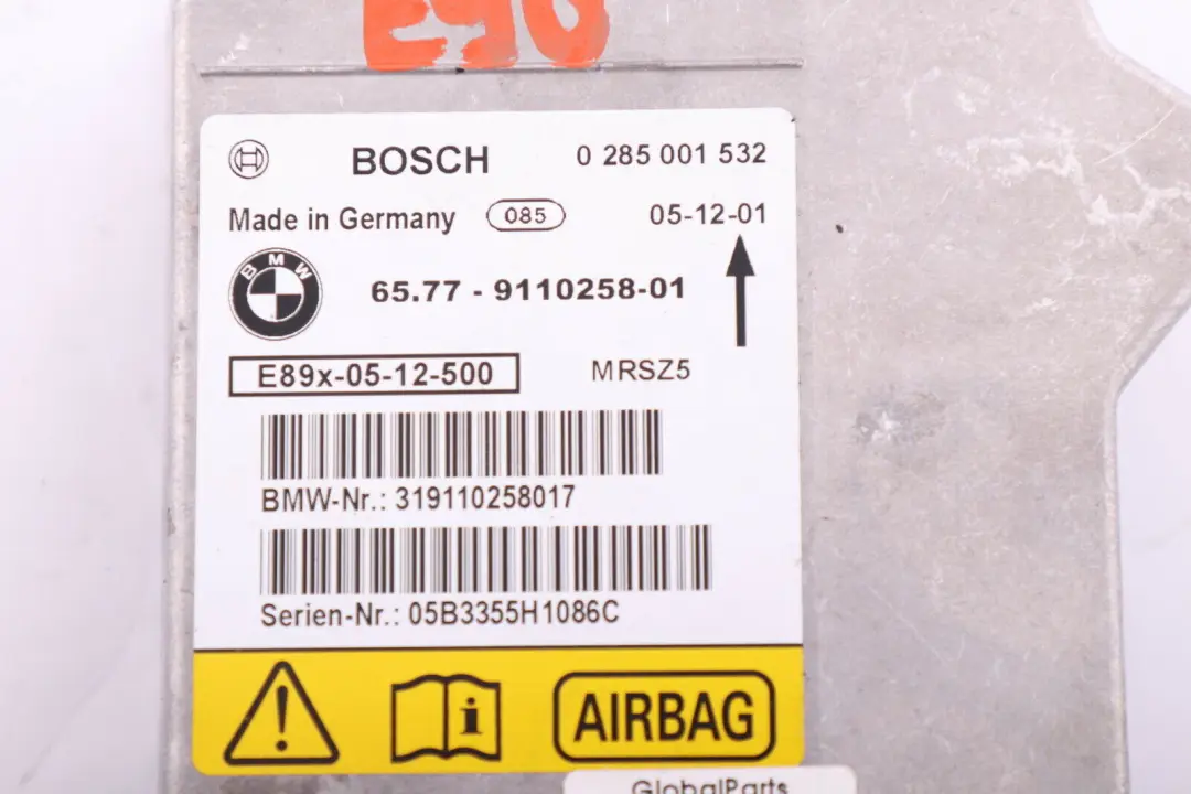 BMW E81 E87 E90 E91 Control Unit Airbag ECU NO CRASH DATA - SKU 9110258 - Part number 9110258