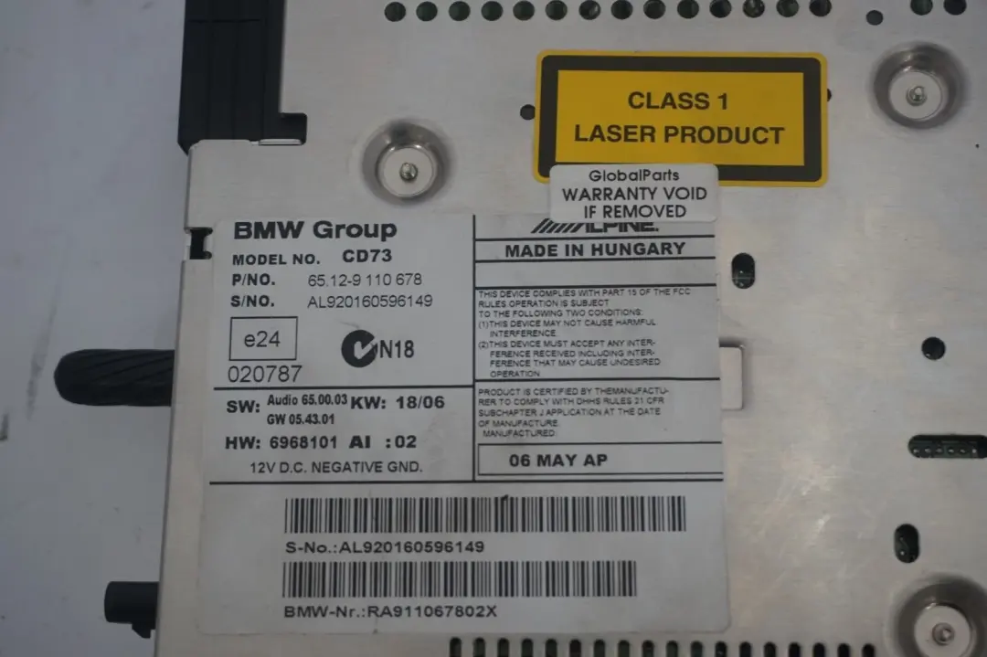 BMW E81 E87 E90 E91 E92 Radio CD Professional - SKU 9110678 - Numero di parte 6957351