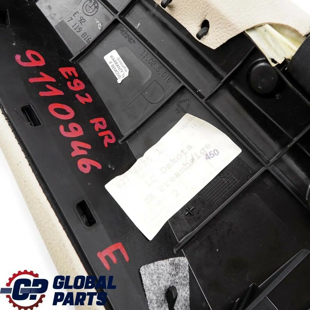 BMW E92 Acabado Lateral Asiento Trasero Derecho Cuero Crema Beige 7119816 - SKU 9110946 - Número de pieza 9110946
