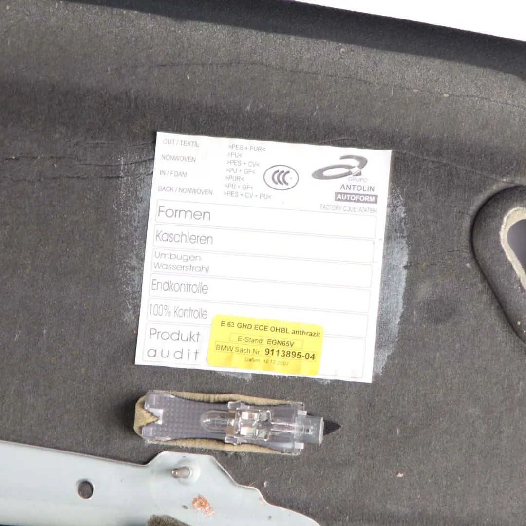 Headlining Black BMW E63 LCI M-Sport Moulded Roof Lining Trim Panel Sunroof to with Part number 9113895 Headlining Black BMW E63 LCI M-Sport Moulded Roof Lining Trim Panel Sunroof - SKU 9113895 - Part number 9113895