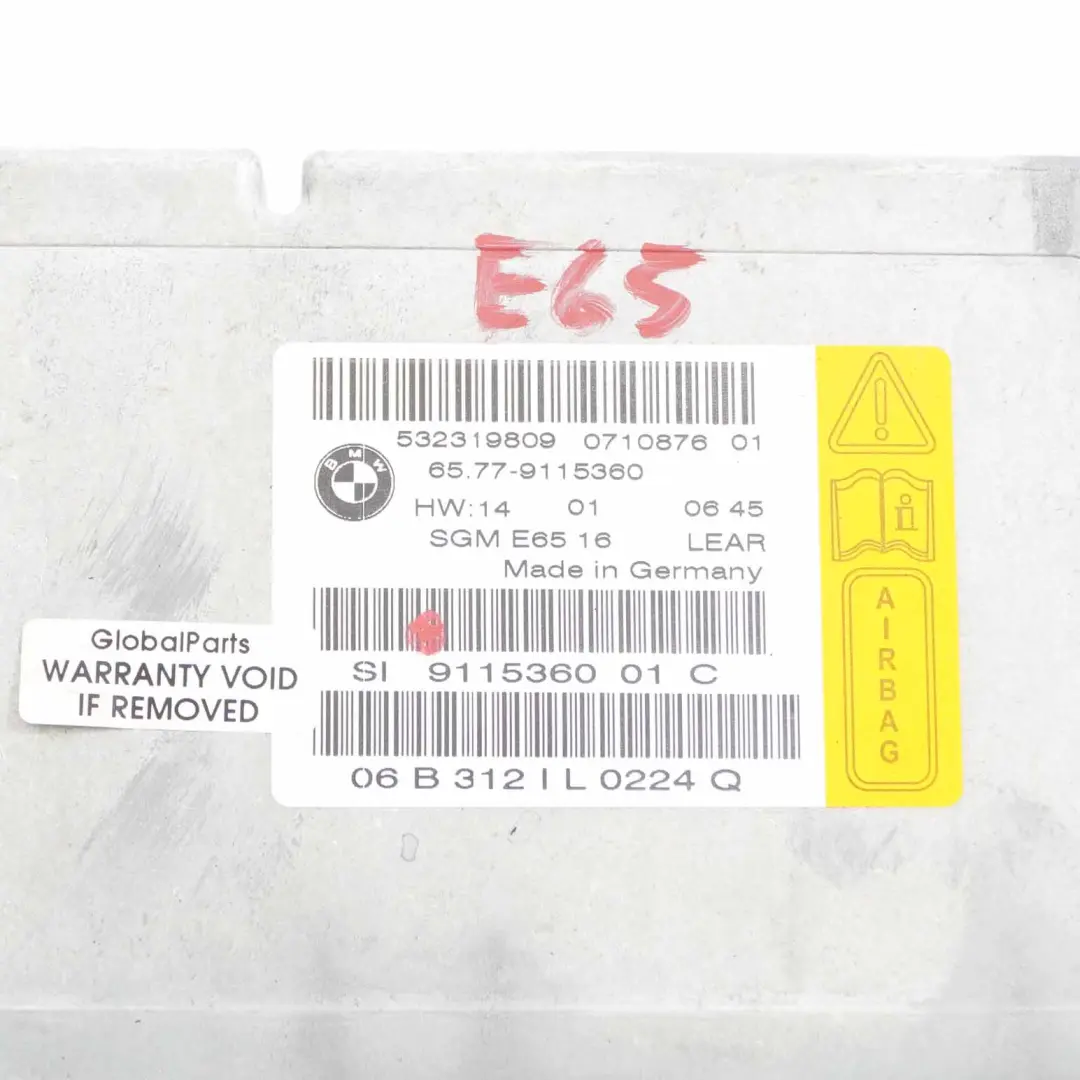 Unità di controllo Airbag ECU Gateway Modulo Unità per BMW E65 E66 con numero di parte 9115360 BMW E65 E66 Unità di controllo Airbag ECU Gateway Modulo Unità - SKU 9115360 - Numero di parte 9115360