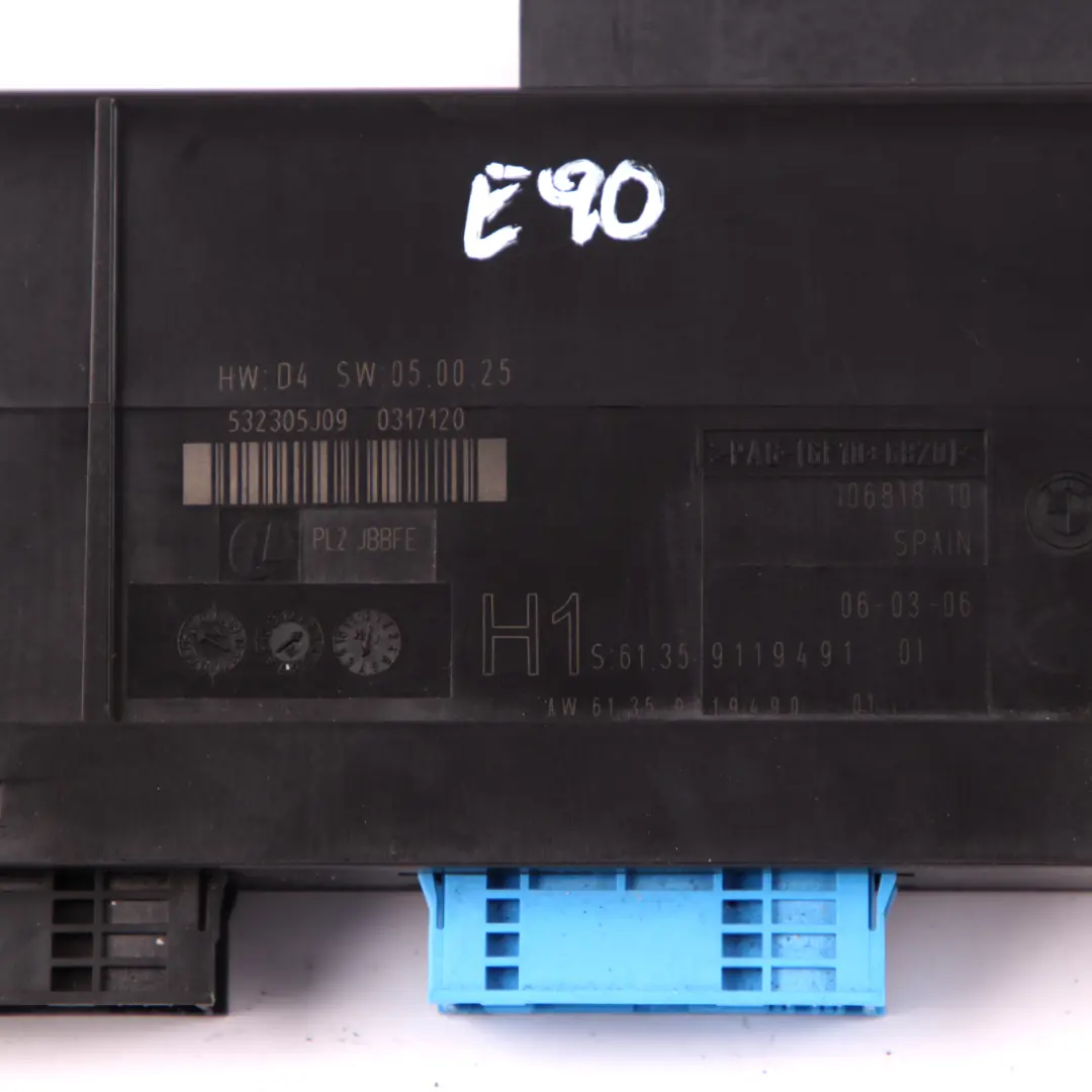 ECU Body Control Module Unit Junction Box H1 PL2 JBBFE para BMW E90 con número de pieza 9119491 BMW E90 ECU Body Control Module Unit Junction Box H1 PL2 JBBFE - SKU 9119491 - Número de pieza 9119491