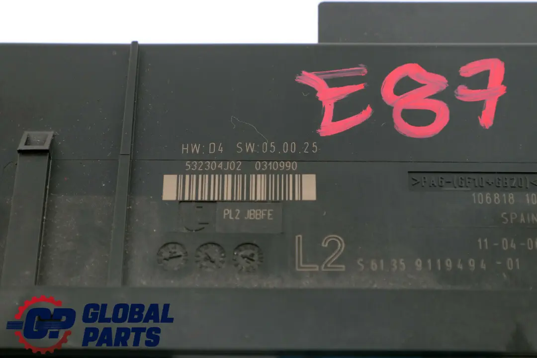 ECU Caja Conexiones Modulo Control de Carroceria L2 6135 para BMW E87 con número de pieza 9119494 BMW E87 ECU Caja Conexiones Modulo Control de Carroceria L2 6135 - SKU 9119494 - Número de pieza 9119494