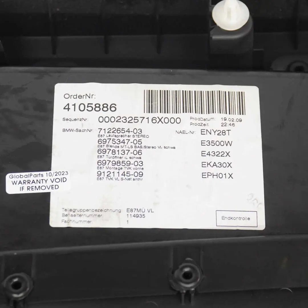 BMW E87 LCI Türverkleidung Stoff vorn links ANTHRAZIT - SKU 9121145-1 - Teilenummer 9121145