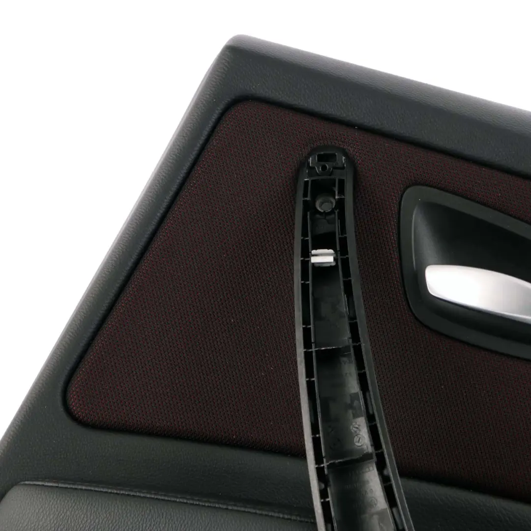Right O/S Door Card Trim Panel Fabric Network Cranberry-Red to BMW E87 LCI Rear with Part number 9121198 BMW E87 LCI Rear Right O/S Door Card Trim Panel Fabric Network Cranberry-Red - SKU 9121198 - Part number 9121198