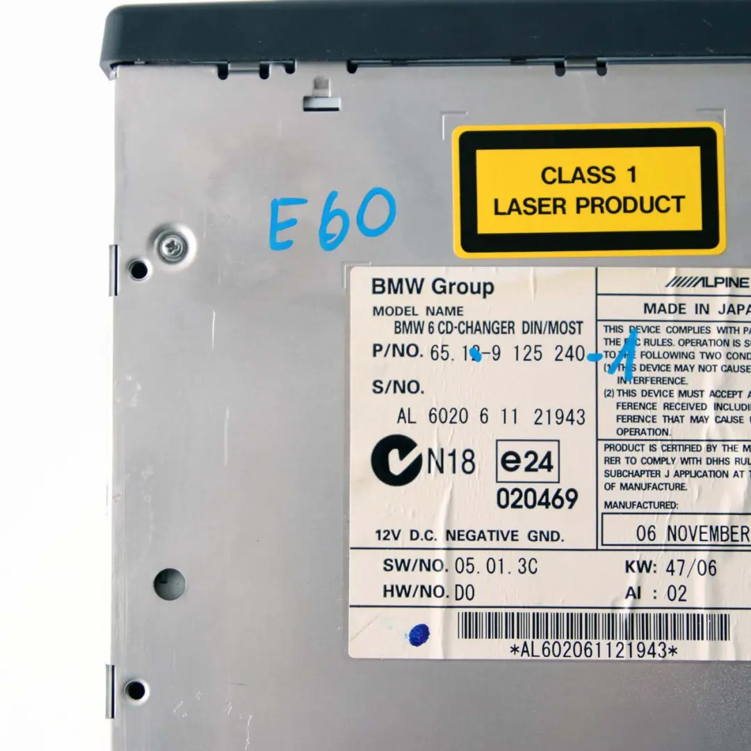BMW E60 E61 E63 Changeur CD Compact 6 Disques Magasin - SKU 9125240-1 - Numéro de pièce 9125240