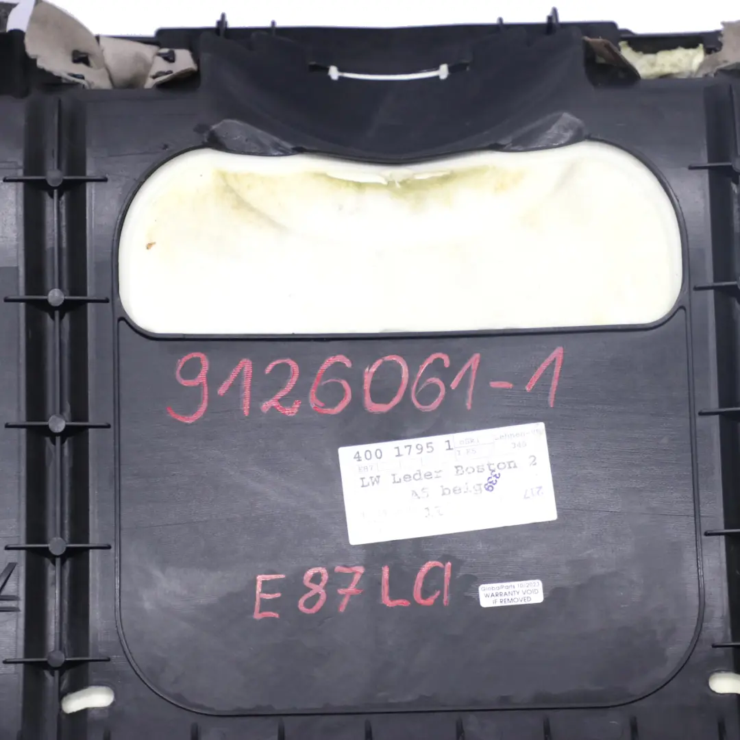 Funda Asiento Interior Trasero Base Sofá Cuero Beige para BMW E87 LCI con número de pieza 9126061 BMW E87 LCI Funda Asiento Interior Trasero Base Sofá Cuero Beige - SKU 9126061-1 - Número de pieza 9126061