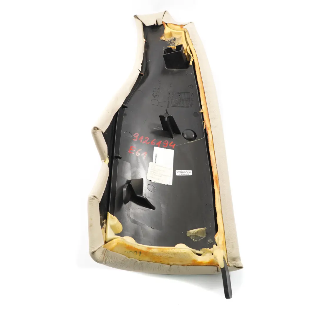 Side Finisher Rear Seat Right O/S Lateral Trim Cream Beige Leather to BMW E61 with Part number 9126194 BMW E61 Side Finisher Rear Seat Right O/S Lateral Trim Cream Beige Leather - SKU 9126194 - Part number 9126194