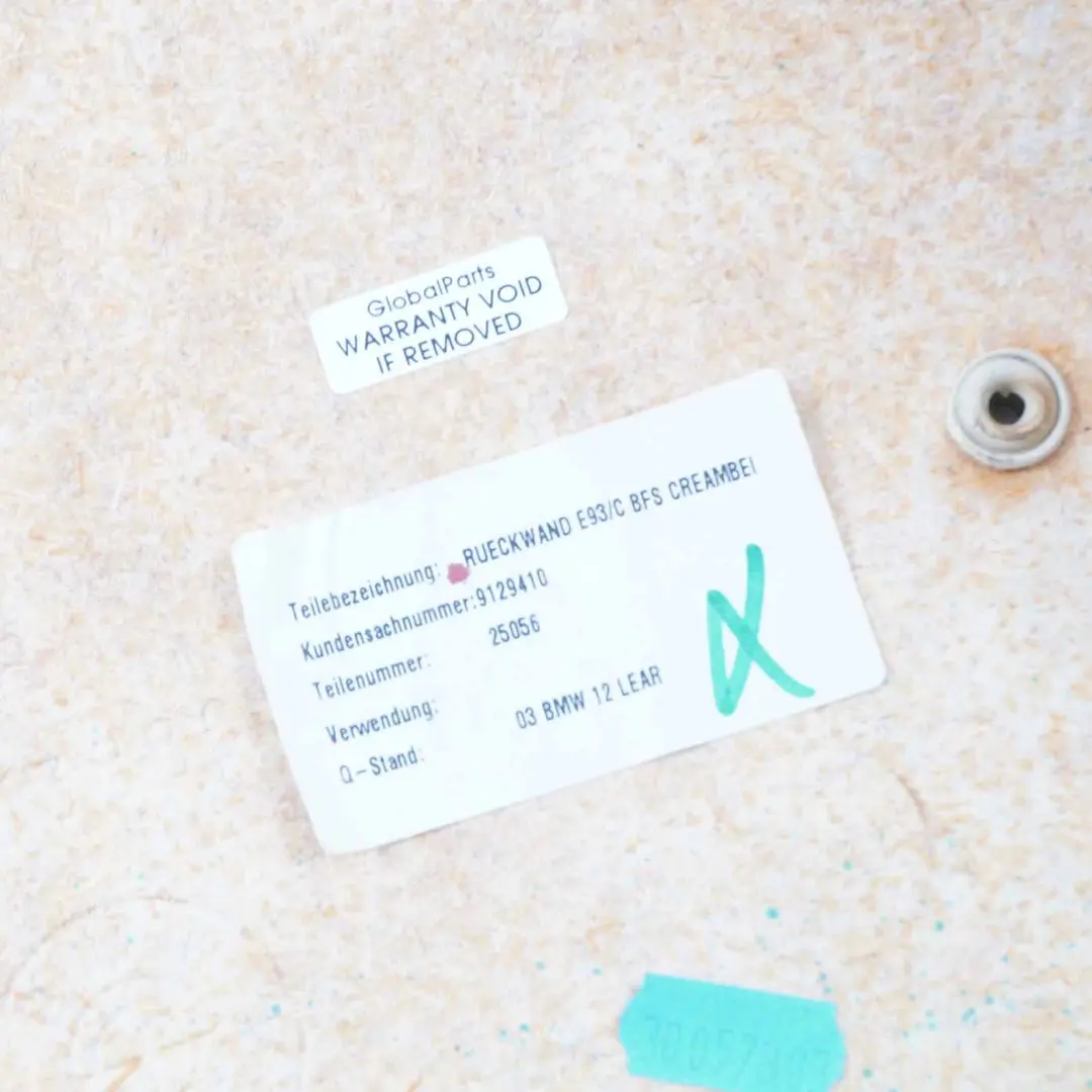 BMW E93 Convertible Asiento Delantero Derecho Trasero Bolsa Crema Beige - SKU 9129410 - Número de pieza 9129410