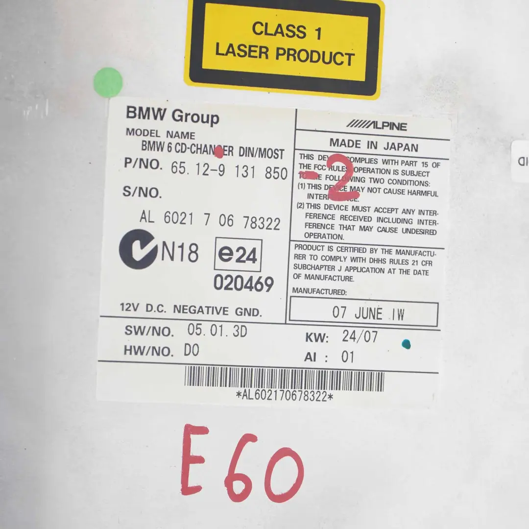 Changer BMW E60 E61 E63 6-Disc Compact Changer With Magazine to CD with Part number 9131850 CD Changer BMW E60 E61 E63 6-Disc Compact Changer With Magazine - SKU 9131850-2 - Part number 9131850