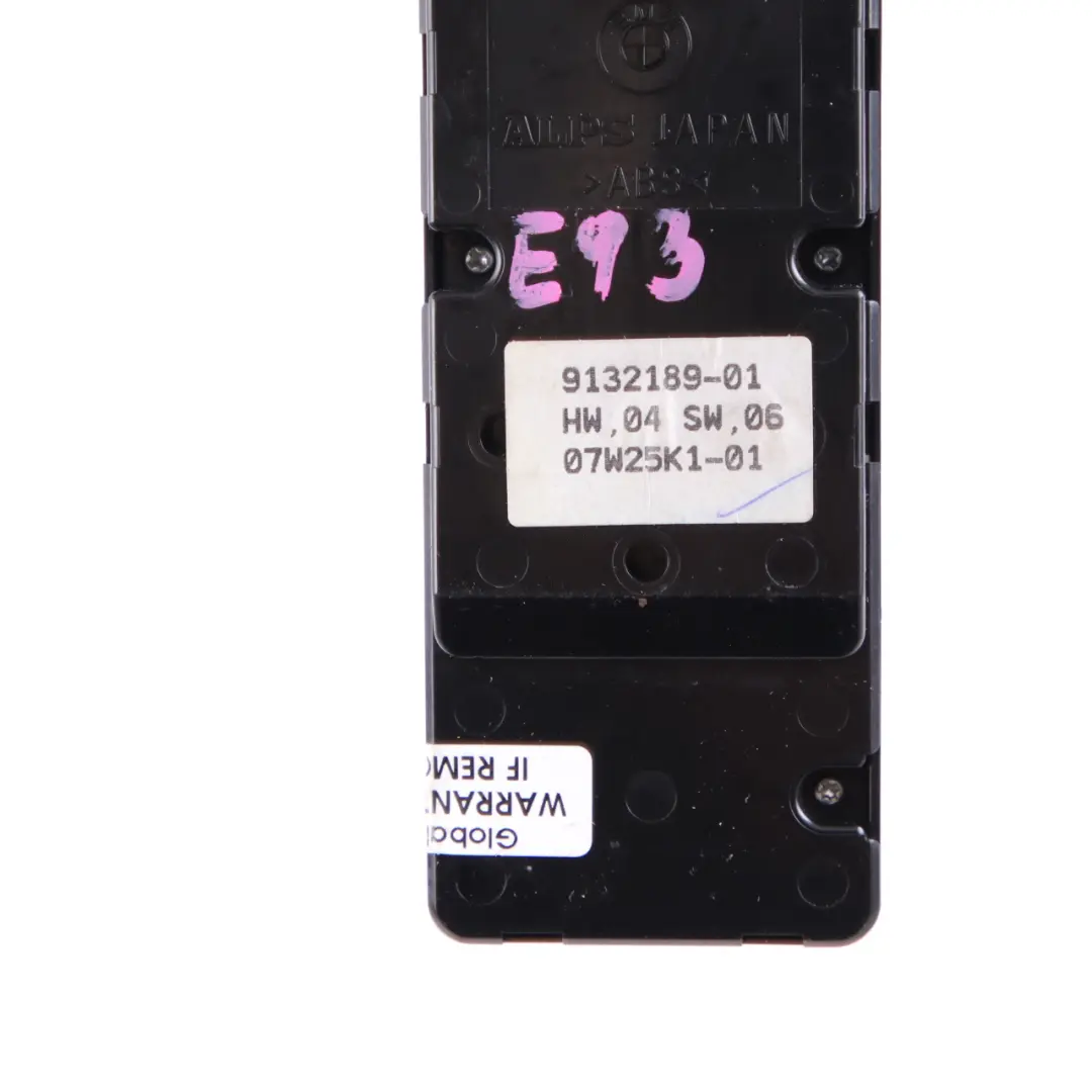 Interruptor elevalunas BMW E93 lado conductor botón Plegado eléctrico para con número de pieza 9132189 Interruptor elevalunas BMW E93 lado conductor botón Plegado eléctrico - SKU 9132189 - Número de pieza 9132189