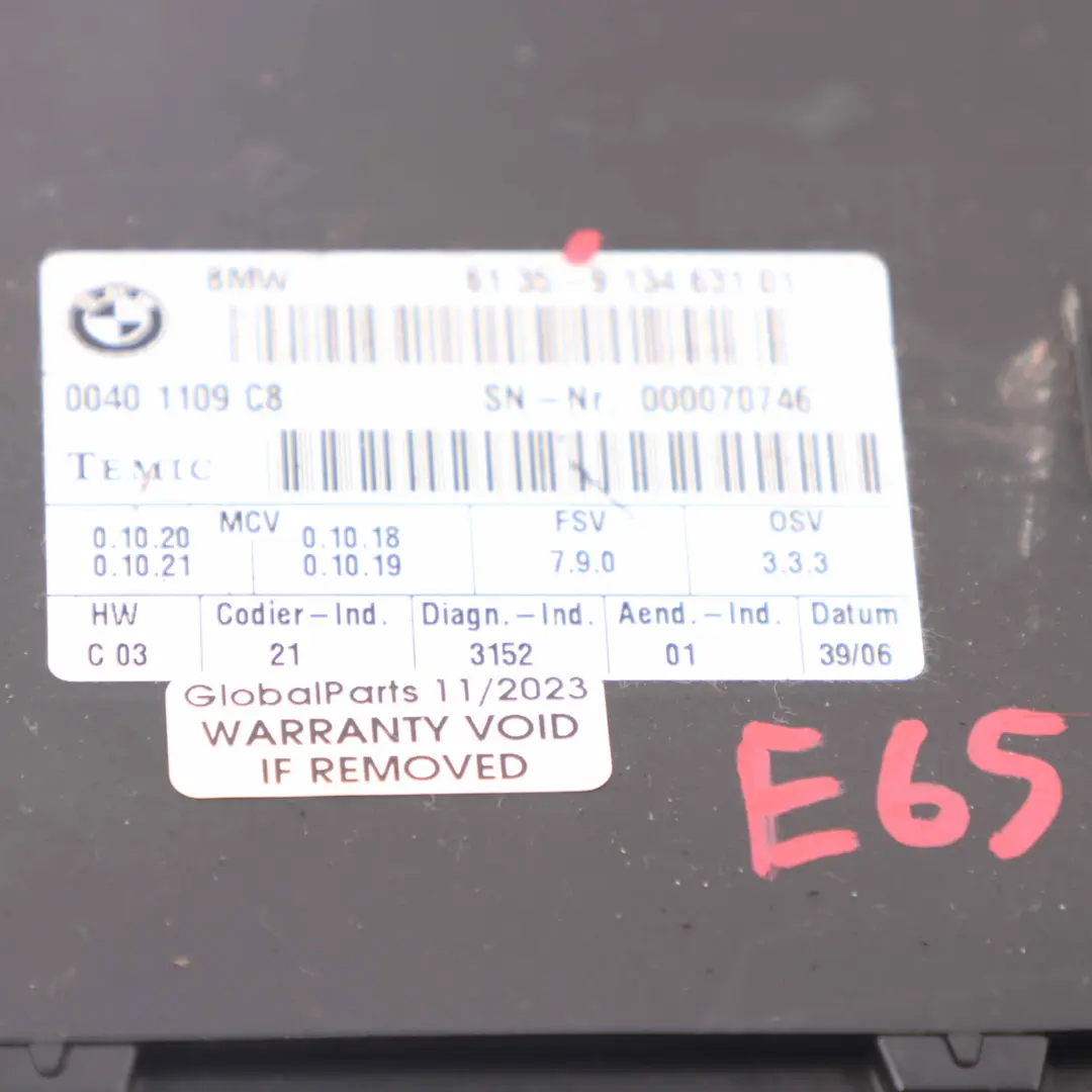 Module de siège BMW E65 E66 Unité de contrôle des sièges avant ECU pour à propos du numéro de pièce 9134631 Module de siège BMW E65 E66 Unité de contrôle des sièges avant ECU - SKU 9134631 - Numéro de pièce 9134631