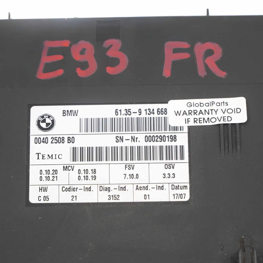 Unité contrôle siège BMW E90 E91 E92 Module Unité de contrôle ECU pour à propos du numéro de pièce 9134668 Unité contrôle siège BMW E90 E91 E92 Module Unité de contrôle ECU - SKU 9134668 - Numéro de pièce 9134668